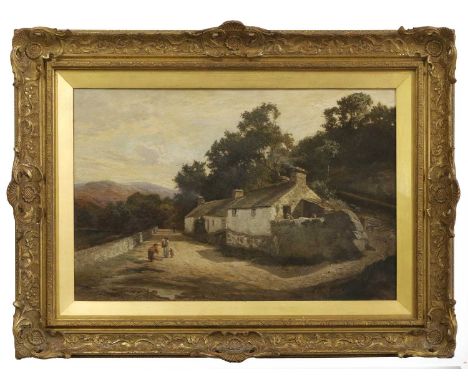 Edward Henry Holder (1847-1922) Figures outside cottages in a mountain landscapesigned and dated 'E. H. Holder 85' l.r., oil 