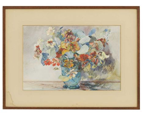 K M Norcross (20th century) 'Homegrown' - a vase of summer flowerssigned 'K. M. Norcross' l.r., inscribed with title verso, w