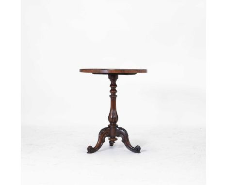 A William IV rosewood pedestal table, with a later leather circular lined top, to a moulded tray edge, on a baluster column a