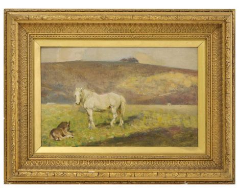 Frederick Hall (1860-1948) 'Mare and Foal'signed 'FRED Hall' l.r., oil on canvas laid on board26 x 41cmA label verso states t