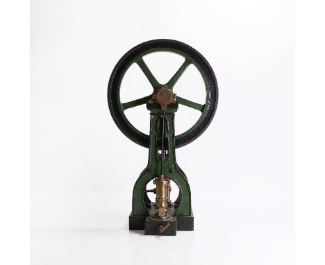 A Victorian scale model of a single cylinder pumping engine, the cast iron frame with vertical cylinder and brass fittings,24