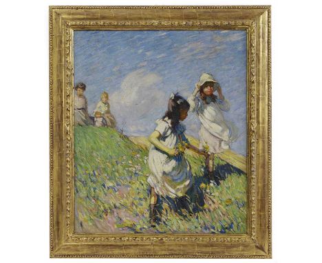 ▲ Dorothea Sharp (1873-1955) 'Girls Picking Daffodils'oil on canvas105 x 90cmProvenance: Jas T Godfrey Esq.;Sotheby's, London