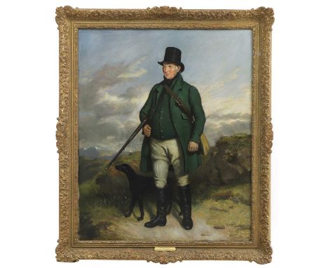 Jacob Thompson (1806-1879) A gentleman sportsman in a landscape, with his dog and gunsigned and dated 'Jacob Thompson 1835' l