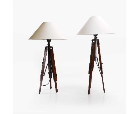 A pair of tripod table lamps, of recent manufacture, each with a conical shade,67cm high (2)Condition ReportPAT test - Passed