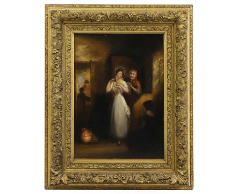 Robert Farrier (1796-1879) 'Sunday Morning - The Toilet'inscribed with title verso, oil on panel 52 x 38.5cmProvenance: Mr Ed