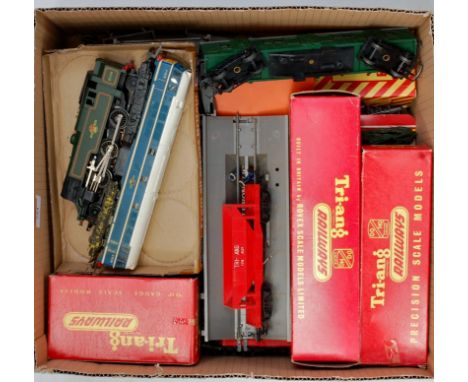 Mixed Triang including blue/white R357B AIA-AIA diesel, would benefit from cleaning (G-BG) R59S green 2-6-2 tank engine, miss
