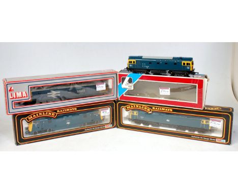 Selection of BR blue diesel locomotives, Mainline Warship 'Kelly' (G-BG), class 56 No. 56079 (G-BG), Lima class 33 (G-BG) and