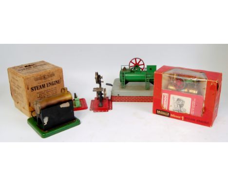 Workshop miniature steam group to include: A boxed Mamod minor 1 steam engine, used condition with leaflet, an ESL number 154