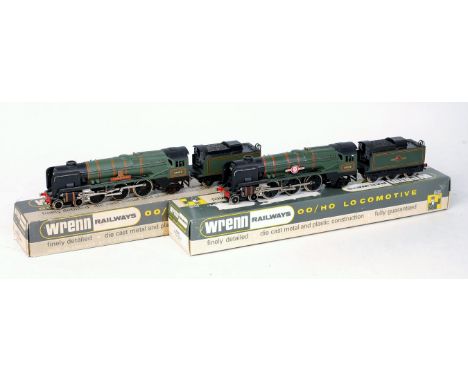 A Wrenn W2235 BR green 'Barnstaple' engine and tender (FG-BG) sold with W2238 BR green 'Clanline' engine and tender in reprod