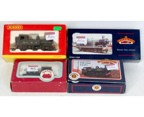 4 steam tank locomotives Bachmann 31-901A 57XX pannier tank shirt button logo (G-BG), 32-075 56XX tank GWR green (G-BG), Horn