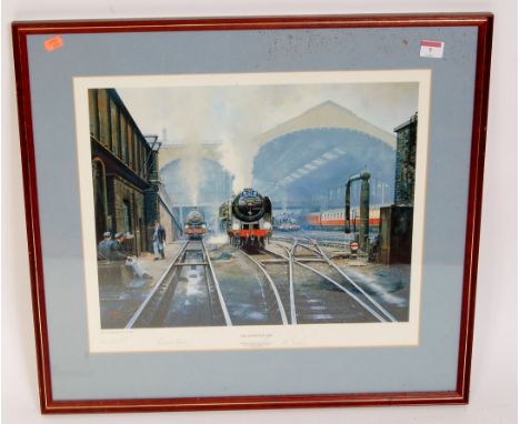 Framed and glazed print by Malcolm Root 'The Continental Link' showing Britannia class engine No. 70006 at Liverpool Street, 