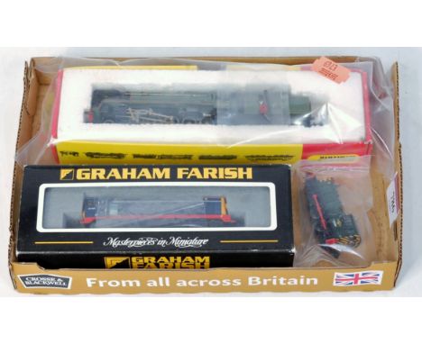 3 N gauge locomotives, Minitrix 'Evening Star', some loose parts (F-G), Bachmann Farish 371-025 class 20 diesel (G-BG) and a 
