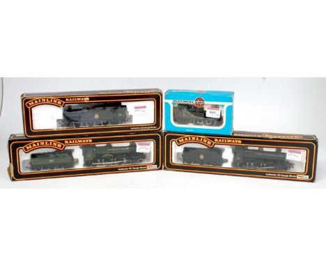 Mainline BR black 66x 2 tank engine (G-BG) 43XX Mogul (associated box), BR green 'Hook Norton Manor' (G-BP) and Airfix BR gre