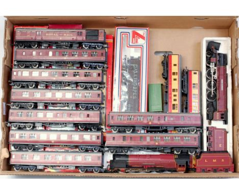 Tray containing mixed make items, Hornby Lima, etc, 2 'Duchess of Sutherland' engines and tenders, 8 LMS coaches, LMS TPO set