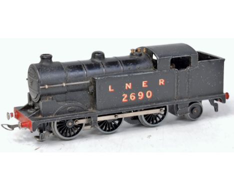 A Hornby Dublo EDL7 prewar 0-6-2 tank engine LNER black No. 2690, some surface corrosion under paintwork (G)