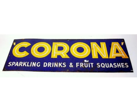 An original Corona Sparkling Drinks Enamel Sign, to measure 26cm x 77cm