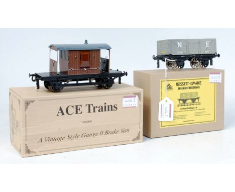 Ace 3 rail G4/1L brake van with lighting and scratches to sides (G-BM) with a Corgi for Bassett-Lowke 7 plank grey 12 ton coa