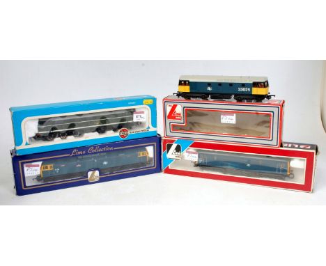 Airfix AIA-AIA diesel locomotive, BR green (G-BG), and 3 Lima all BR blue diesels, class 33, class 47 and class 73 (G-BG)