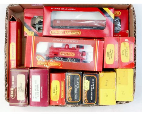 A Hornby R760 0-4-0 tank engine 'Polly' (G-BG) together with 12 mixed make goods wagons (G-BG) and a pair of super 4 points (