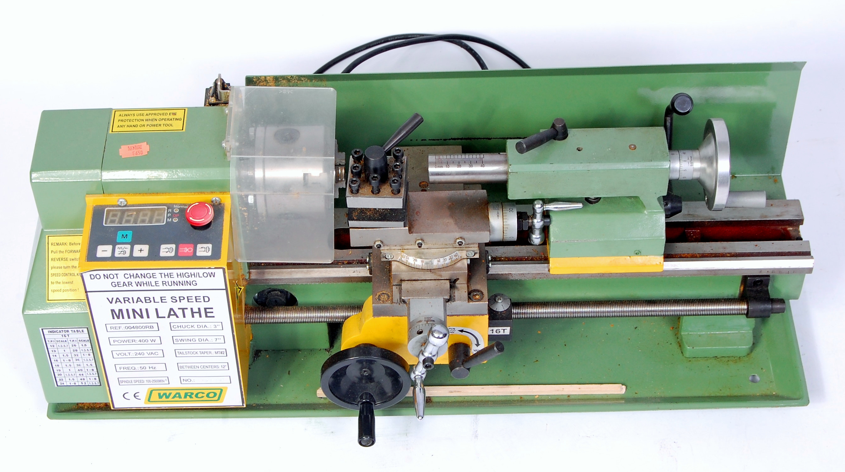 A Warco Variable Speed Mini Model Making Lathe, sold with a quantity of