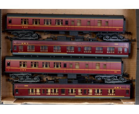 A large tray containing 4x Lima bogie LMS coaches including 2x 1st class No. 15865 and 2x brake/1st No. 5051 - one fitted wit