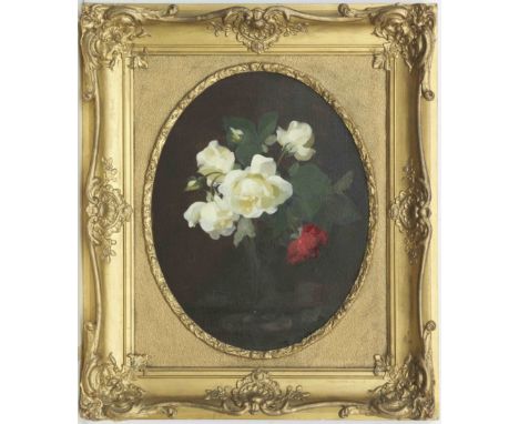 James Stuart Park (British, 1862-1933)A near pair of still lifes; Crimson and White Roses in a Glass,together with Crimson, L