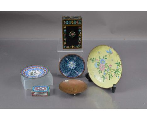 Various cloisonné enamel items including an early 20th Century Chinese box and cover, together with a small lotus decorated d