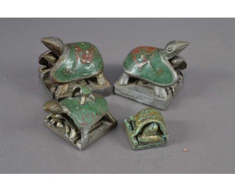 A group of Chinese champlevé enamel nesting turtle or tortoise seals, each stacking within the other. The largest 5 cm by 5 c