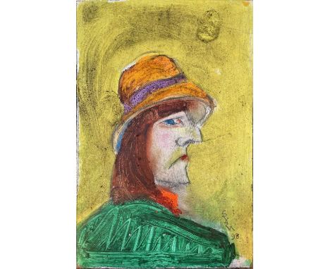 Sven BERLIN (1911-1999)Portrait (likely to be Priscilla Wells, 'Queen of the Gypsies' of Shave Green) Oil on boardSigned and 
