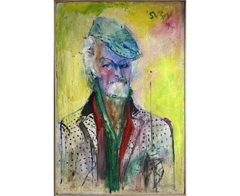 Sven BERLIN (1911-1999)Self Portrait with a BrushOil on boardSigned and dated '7692x61cmNote: This painting is illustrated in