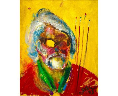 Sven BERLIN (1911-1999)Self Portrait with BrushesOil on boardSigned and dated '7361x51cm