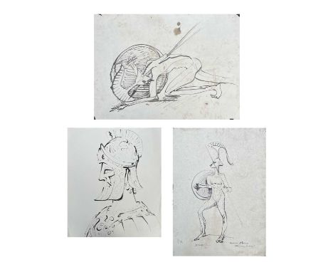 Sven BERLIN (1911-1999)WarriorInk drawingSigned and dated '5940x29cmA second early ink drawing Fallen Warriorand a third ink 