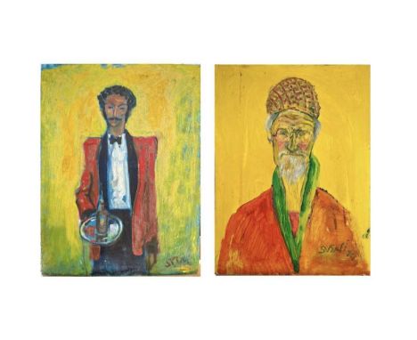 Sven BERLIN (1911-1999)Portrait of a Wine WaiterOil on boardSignedTogether with a second portraitSigned and dated '74Each 61x