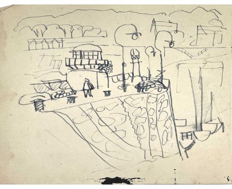 Sven BERLIN (1911-1999)Smeatons Pier, St IvesAn early ink drawing, circa 194515 x 19.5cm