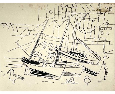 Sven BERLIN (1911-1999)Boats, St Ives HarbourAn early ink drawing, circa 194515 x 19.5cm