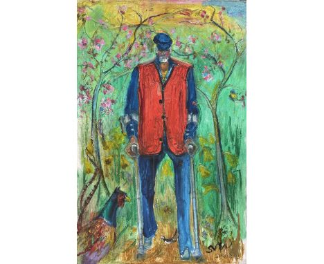 Sven BERLIN (1911-1999)Self-Portrait with CrutchesOil on boardSigned and dated Spring 9591x61cmCondition report: Good conditi