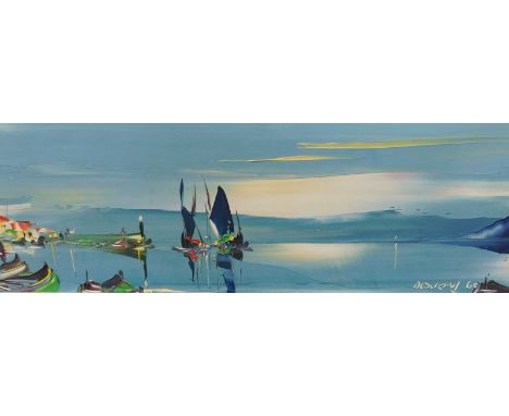 George Richard Deakins (1911-1982).  Seascape, oil on board, signed and dated (19)69, artist's label verso, 14cm x 44.5cm
