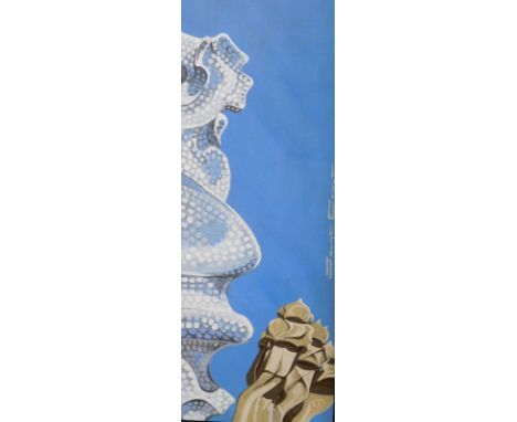 Jaume Canut (b.1950).  La Pedrera, oil on board, signed and titled verso, 21.5cm x 62cm, and an artist signed print La Rosa (