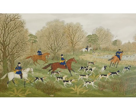 Vincent Haddelsey (1934-2010).  French hunting scene, artist signed limited edition coloured print XIV/XXXVI, 52cm x 74cm