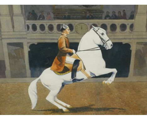 John Lobban (20thC).  The Lipizzaner, watercolour, signed, label verso BP Art Property, 45cm x 50.5cm
