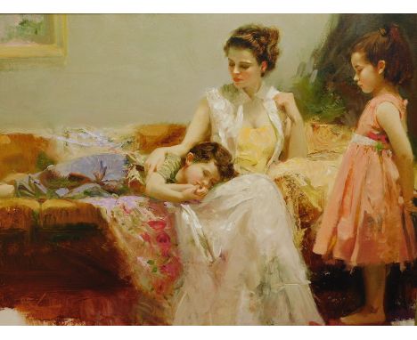 Pina (?) (20thC).  Mother and children, giclee print numbered 90/195, 75cm x 100cm, label verso GFA Dania Beach Florida