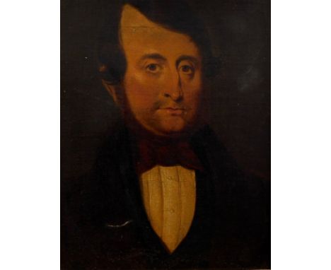 19thC British School.  Head and shoulder portrait of a gentleman, oil on canvas laid on board, signed, 38cm x 29cm