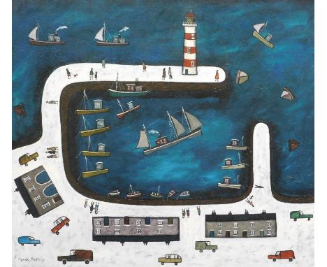 After Frank Bentley.  Harbour scene, coloured print, 64.5cm x 72cm