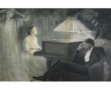 After G Sheffield.  Thoughtful recital, signed print, 36cm x 50.5cm