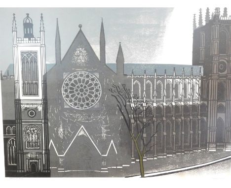 Edward Bawden (1903-1989).  Westminster Abbey, artist signed screen print, 55cm x 71cm