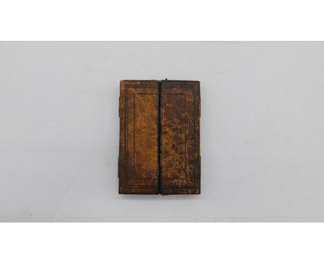 English school, 19th century oleograph portrait in gilt oval frame within a leather bound folding case. 