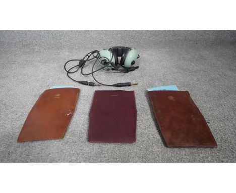 Two vintage 'Airtour CRP-1' Aviation Flight Computers in tan leather cases, a Pooleys CRP1 computer with manual and leather c