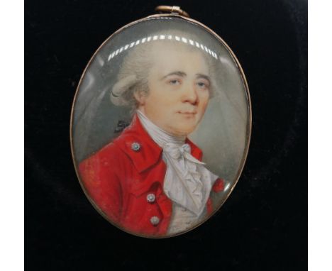 A 19th century portrait glazed miniature on ivory yellow metal mourning brooch/pendant (pin missing). The miniature of a Geor