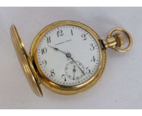   SAVONETTE DAMENTASCHENUHR  Gehäuse und Zwischendeckel 585/000 Gelbgold. D.32mm, Brutto ca. 36g. Werk läuft an, Scharnier am