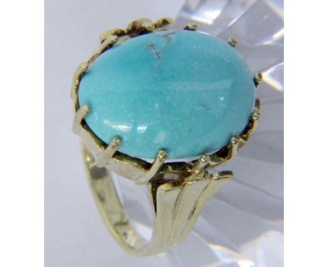   DAMENRING  585/000 Gelbgold mit Türkis. Ringgr. 56, Brutto ca. 8,5g        A LADIES RING 585/000 yellow gold with turquoise